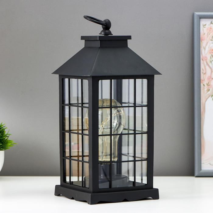 Лампа настольная лофт + подвес "Фонарь. Клетка" чёрная от батареек 3ААА 30х14х14 см