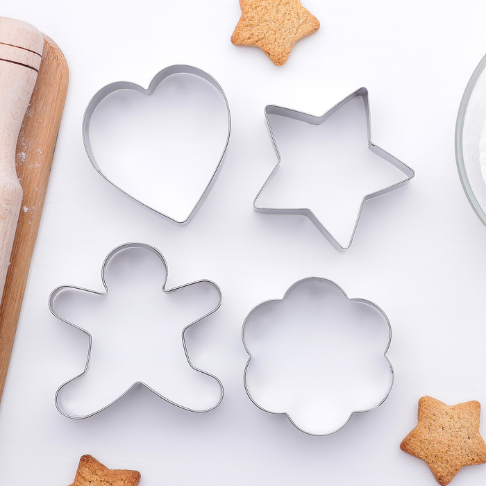 Набор форм для вырезания печенья "Человечек,сердце,звезда,цветок", 4 шт, 6x7 см
