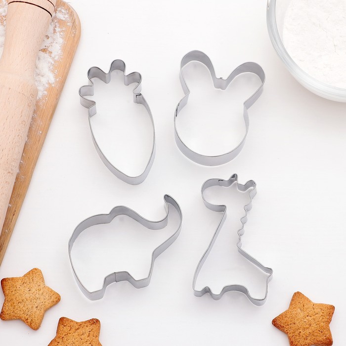 Набор форм для вырезания печенья "Заяц,слон,жираф,морковь", 4 шт, 6x7 см