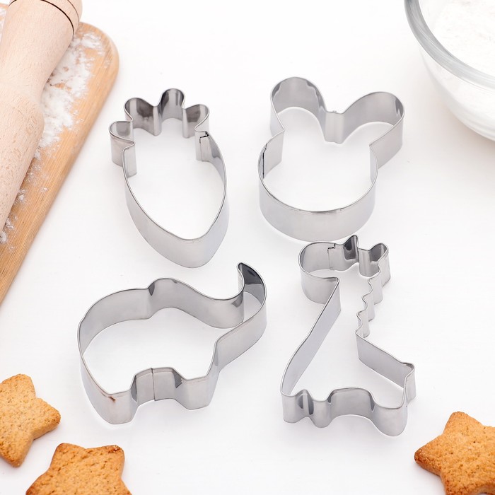 Набор форм для вырезания печенья "Заяц,слон,жираф,морковь", 4 шт, 6x7 см