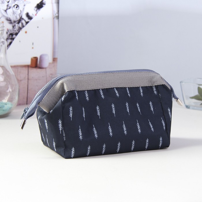 Косметичка с каркасом «Стиль», отдел на молнии, цвет синий/серый