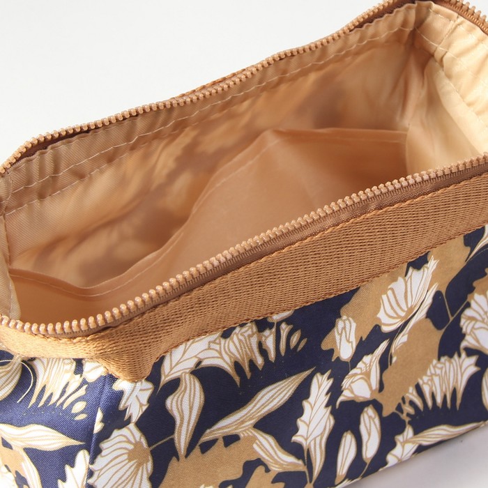 Косметичка с каркасом «Стиль», отдел на молнии, цвет синий/коричневый