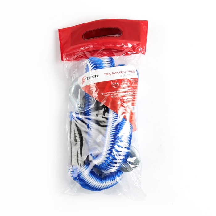 Трос буксировочный динамический TORSO, длина 1,5 до 4м, 1,5 т, 2 крюка