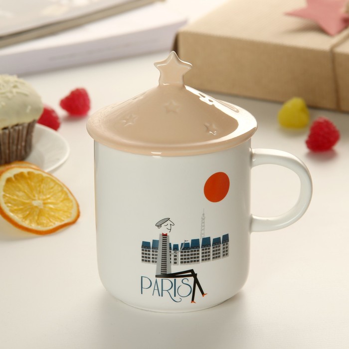 Кружка 300 мл "Путешествие", с керамической крышкой, рисунок и цвета МИКС