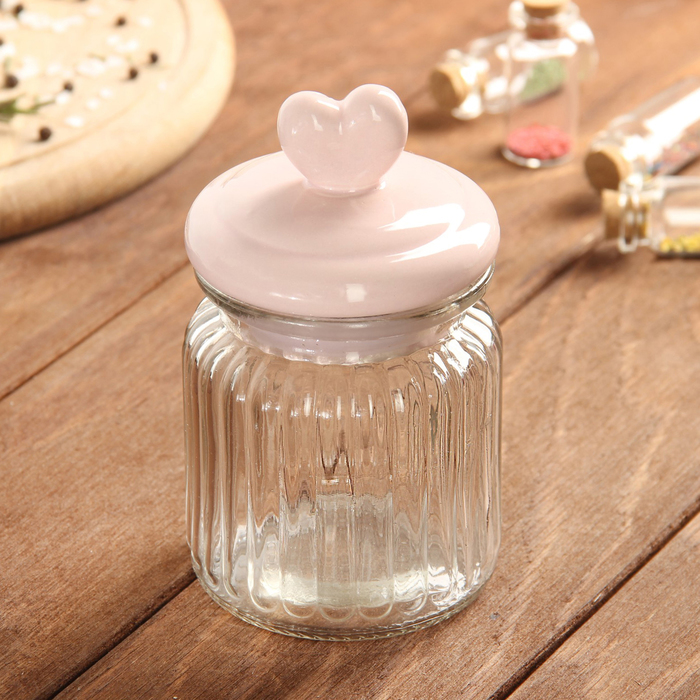 Банка для сыпучих продуктов 300 мл "Сердечко", цвет розовый