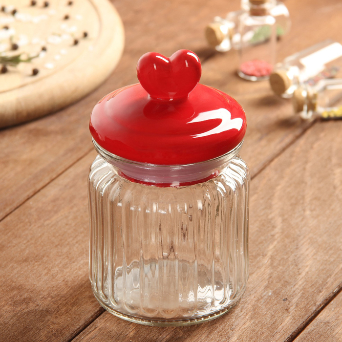 Банка для сыпучих продуктов 300 мл "Сердечко", цвет красный