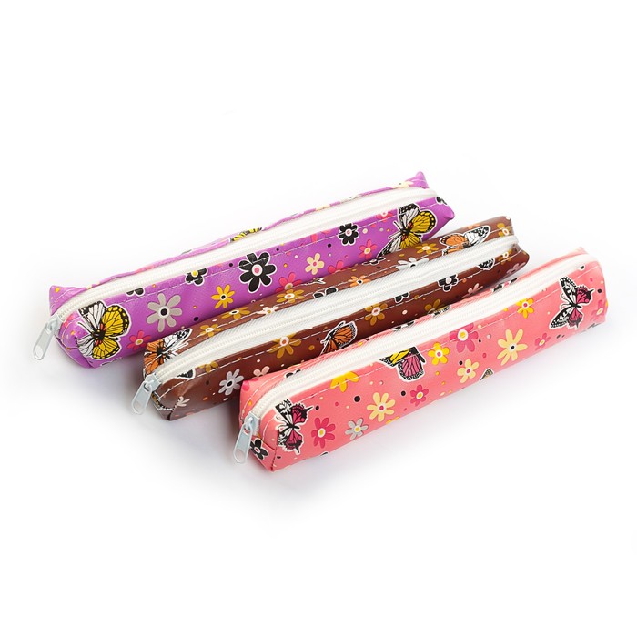 Пенал школьный на молнии МИКС Цветы/Бабочки