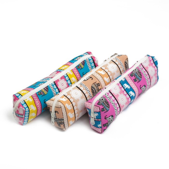 Пенал школьный на молнии МИКС Слоники