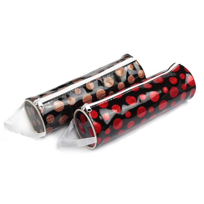 Пенал школьный на молнии МИКС Горошек на черном лак