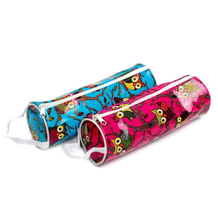 Пенал школьный на молнии МИКС Совы лак