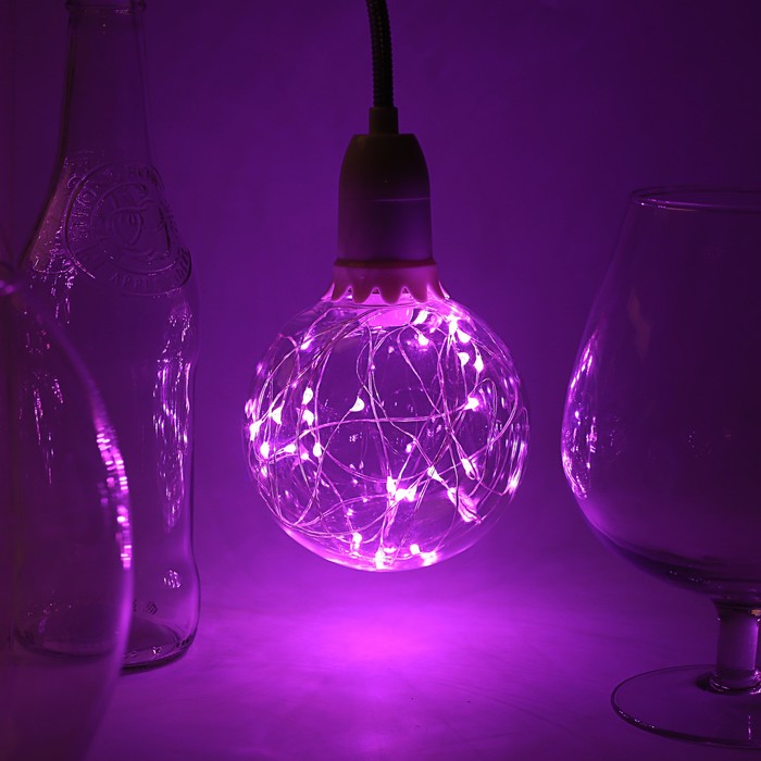 лампа светодиодная декоративная "Шар" G105, 125 х 105 мм, Е27, 3 Вт, 230 В, Розовый