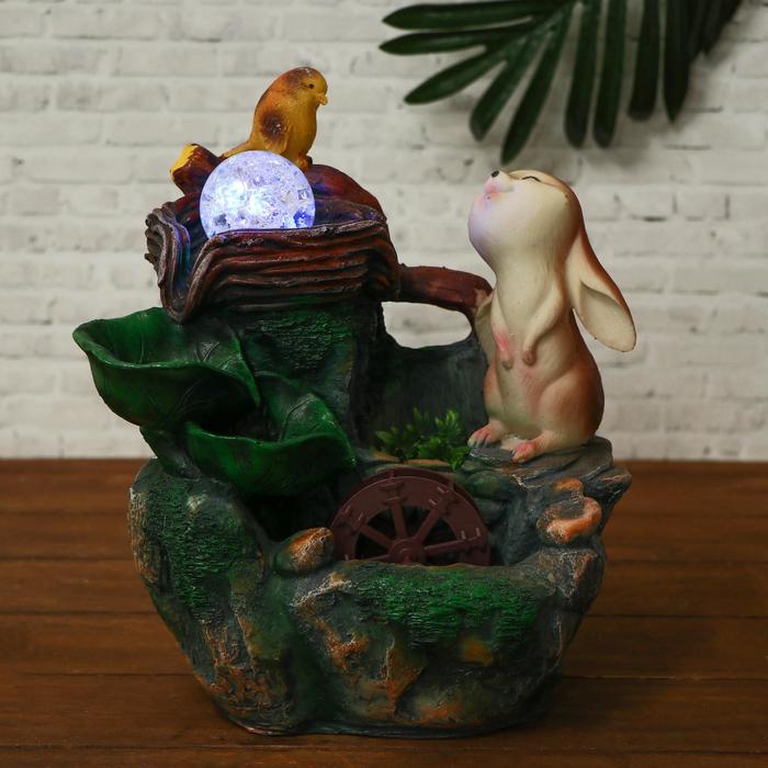 Фонтан "Зайка и птичка" 23х27 см, мод.024 (с подсветкой)