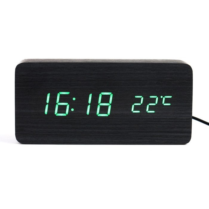 Часы - будильник электронные Цифра-Т настольные с термометром, деревянные, ААА, USB