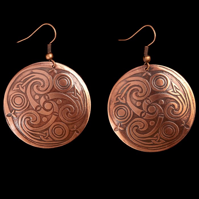 Серьги «Трехногий коловрат» D 35 мм, медь
