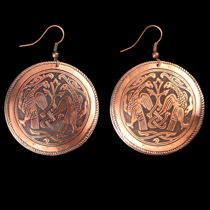 Серьги «Суздальские ястребы» D 40 мм, медь