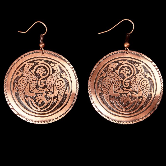 Серьги «Симарглы» D 40 мм, медь