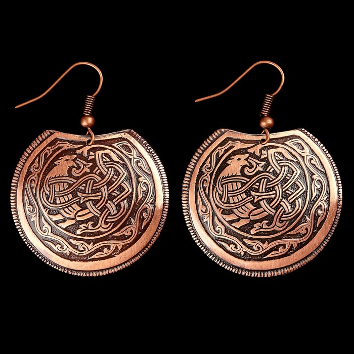 Серьги «Неведомый зверь» D 34 мм, медь