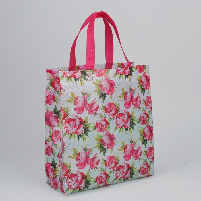 Сумка хозяйственная «Пионы», отдел без молнии, цвет малиновый