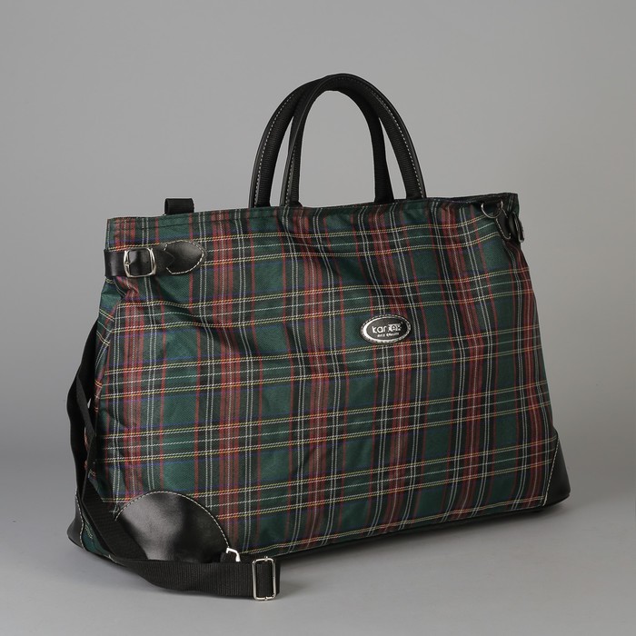 Сумка дорожная "Клетка", отдел на молнии, регулируемый ремень, цвет зелёный