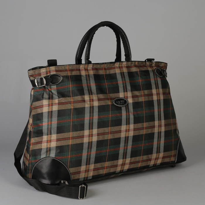 Сумка дорожная «Клетка», 1 отдел на молнии, регулируемый ремень, цвет зелёный/бежевый