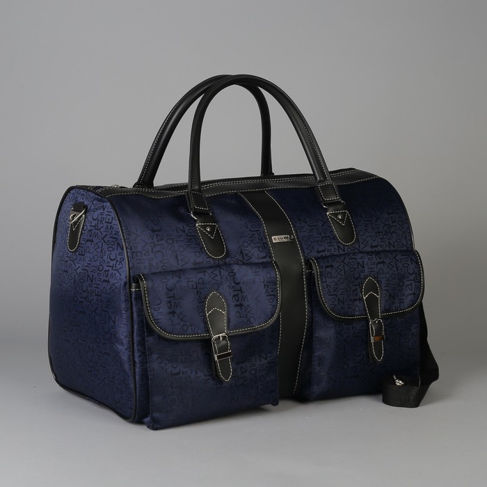 Сумка дорожная, 1 отдел на молнии, 2 наружных кармана, длинный ремень, цвет синий