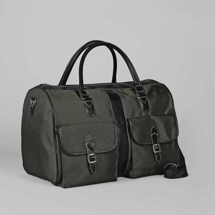 Сумка дорожная, 1 отдел на молнии, 2 наружных кармана, длинный ремень, цвет хаки