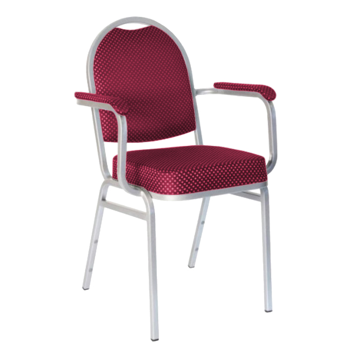 Банкетный стул "Азия" с подлокотниками 20 мм, каркас серебро, обивка корона красная