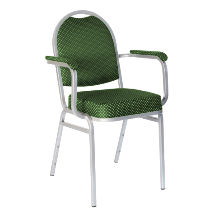 Банкетный стул "Азия" с подлокотниками 20 мм, каркас серебро, обивка корона зеленая