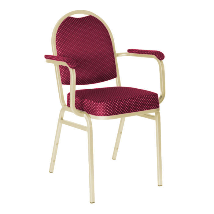 Банкетный стул "Азия" с подлокотниками 20 мм, каркас шампань, обивка корона красная