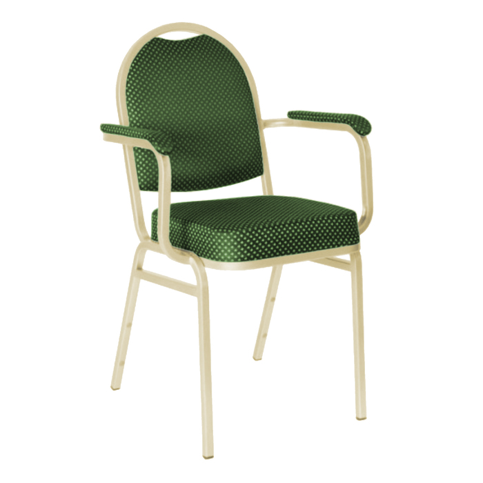 Банкетный стул "Азия" с подлокотниками 20 мм, каркас шампань, обивка корона зеленая