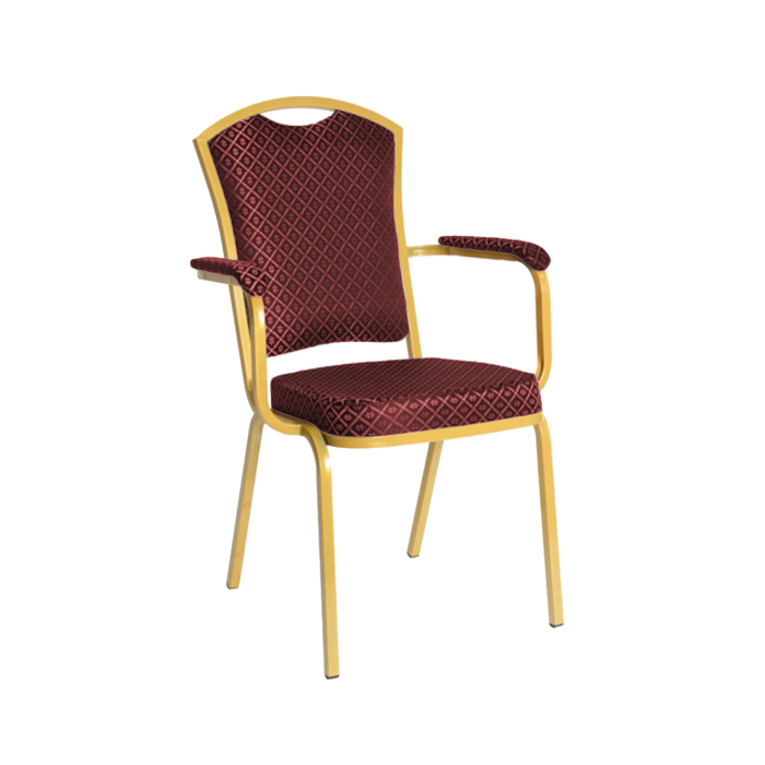 Банкетный стул "Патрик" с подлокотниками 20 мм, каркас золото, обивка ромб красный
