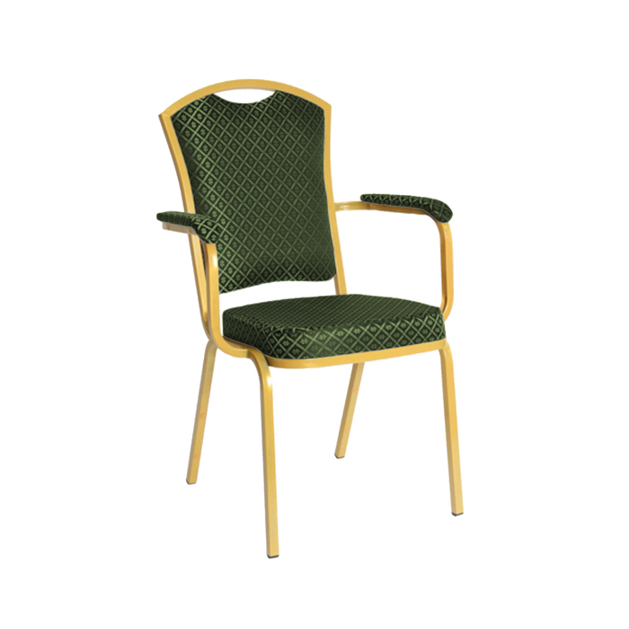 Банкетный стул "Патрик" с подлокотниками 20 мм, каркас золото, обивка ромб зеленый