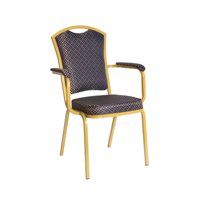 Банкетный стул "Патрик" с подлокотниками 20 мм, каркас золото, обивка ромб синий