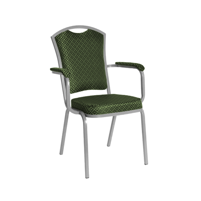 Банкетный стул "Патрик" с подлокотниками 20 мм, каркас серебро, обивка ромб зеленый