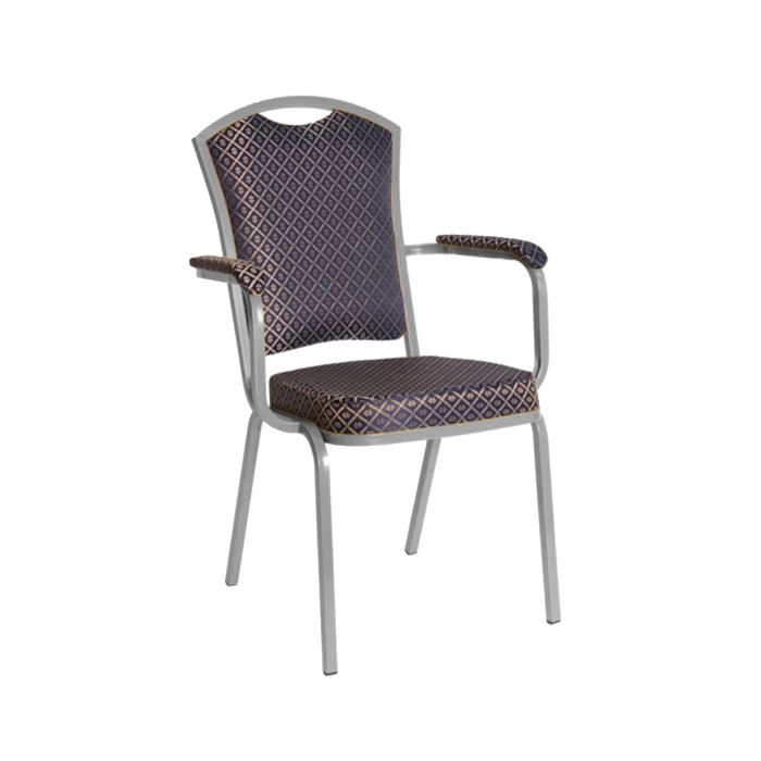 Банкетный стул "Патрик" с подлокотниками 20 мм, каркас серебро, обивка ромб синий