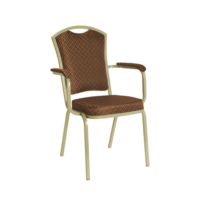 Банкетный стул "Патрик" с подлокотниками 20 мм, каркас шампань, обивка ромб коричневый
