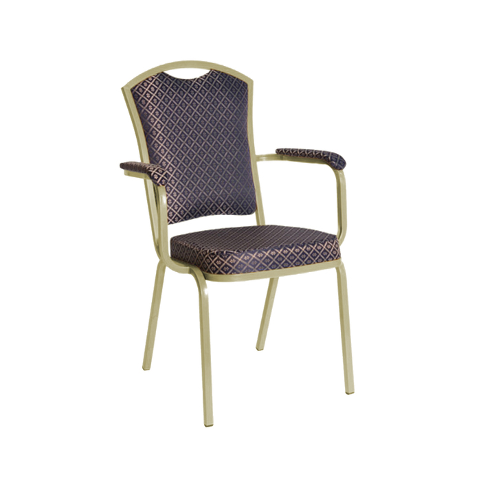 Банкетный стул "Патрик" с подлокотниками 20 мм, каркас шампань, обивка ромб синий