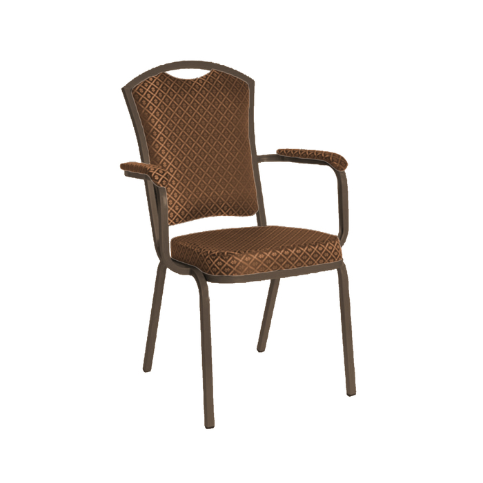 Банкетный стул "Патрик" с подлокотниками 20 мм, каркас бронза, обивка ромб коричневый