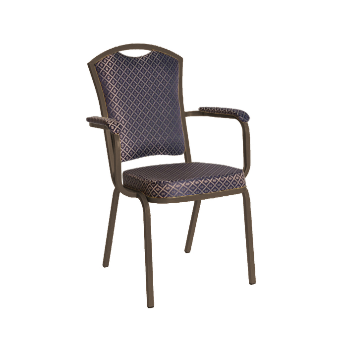 Банкетный стул "Патрик" с подлокотниками 20 мм, каркас бронза, обивка ромб синий