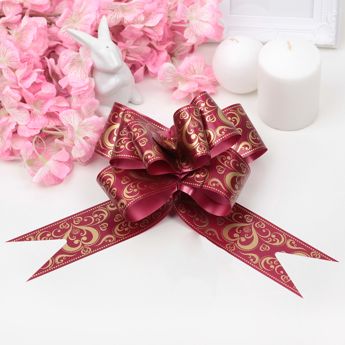 Бант-бабочка №5 "Золотое сердце" на бордовом УЦЕНКА
