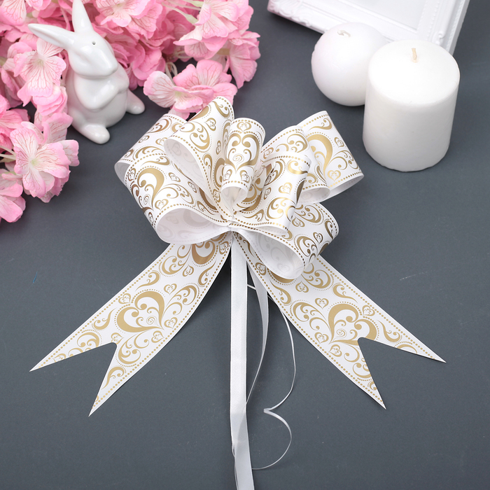 Бант-бабочка №5 "Золотое сердце" на белом УЦЕНКА