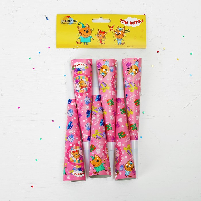 Язык-гудок "Три Кота", набор 6 шт, цвет розовый, 20 см