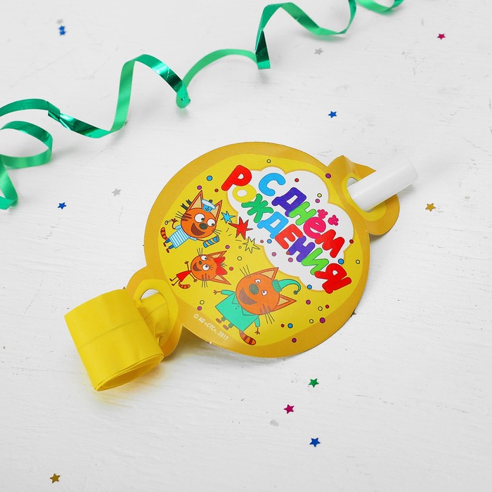 Язык-гудок "Три Кота", набор 6 шт, цвет желтый