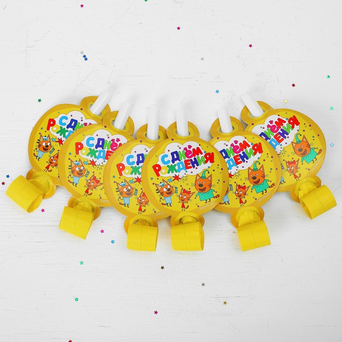 Язык-гудок "Три Кота", набор 6 шт, цвет желтый