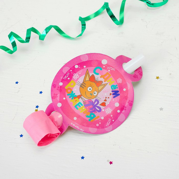 Язык-гудок "Три Кота", набор 6 шт, цвет розовый