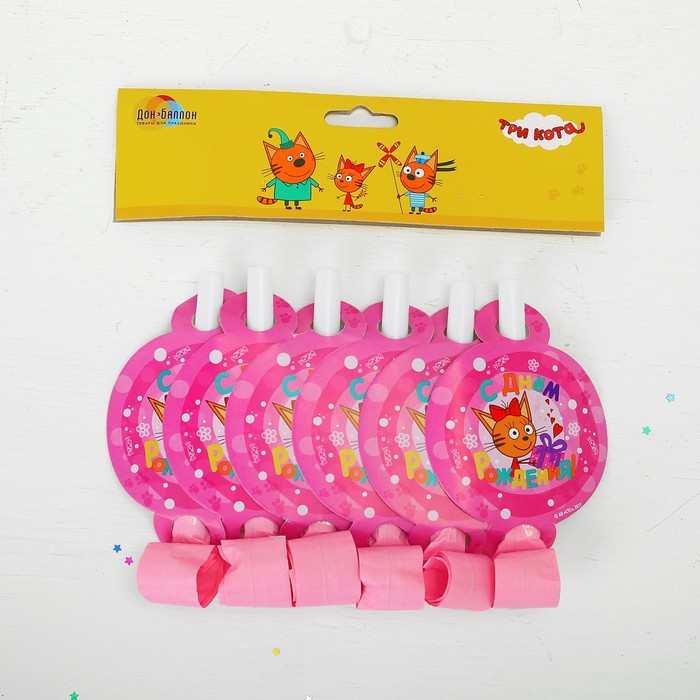 Язык-гудок "Три Кота", набор 6 шт, цвет розовый