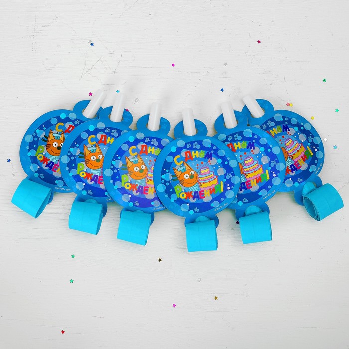 Язык-гудок "Три Кота", набор 6 шт, цвет синий