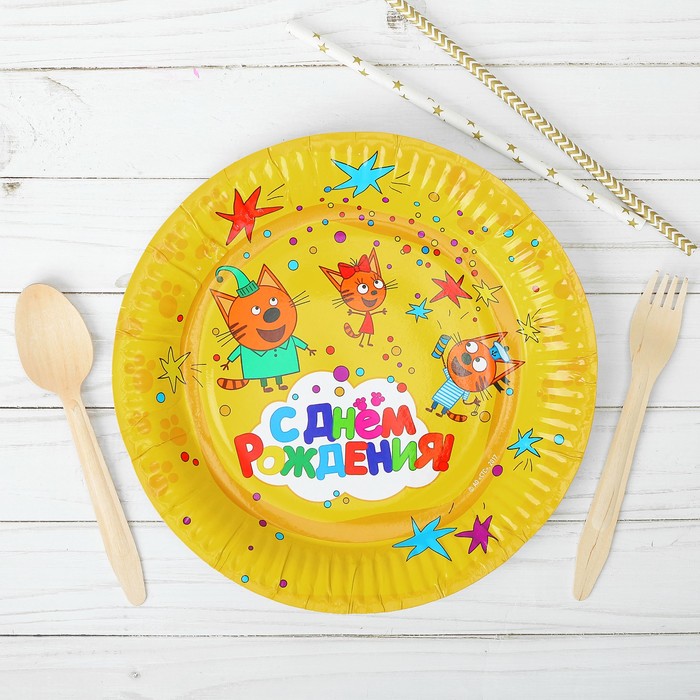 Тарелка бумажная "Три Кота", 6 шт, 9 дюймов, цвет желтый