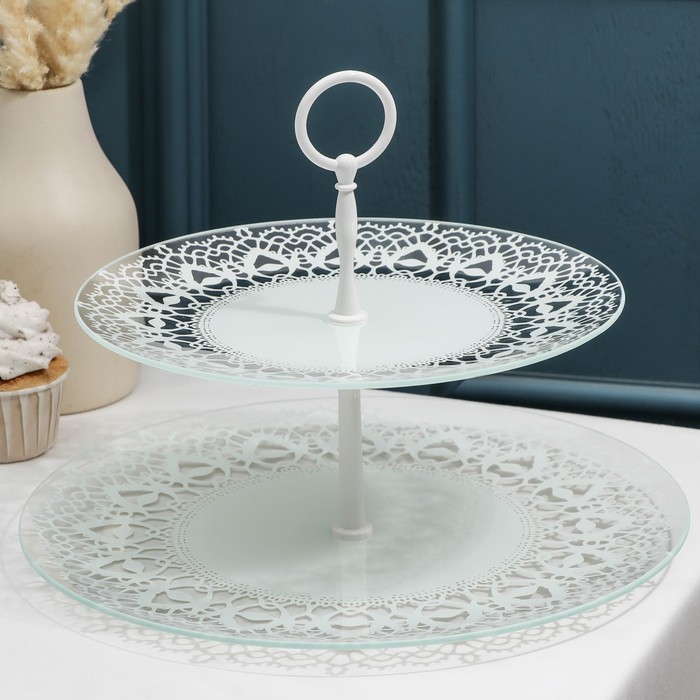 Этажерка 2-х ярусная "Кружево", 24х30 см, цвет белый, в подарочной упаковке