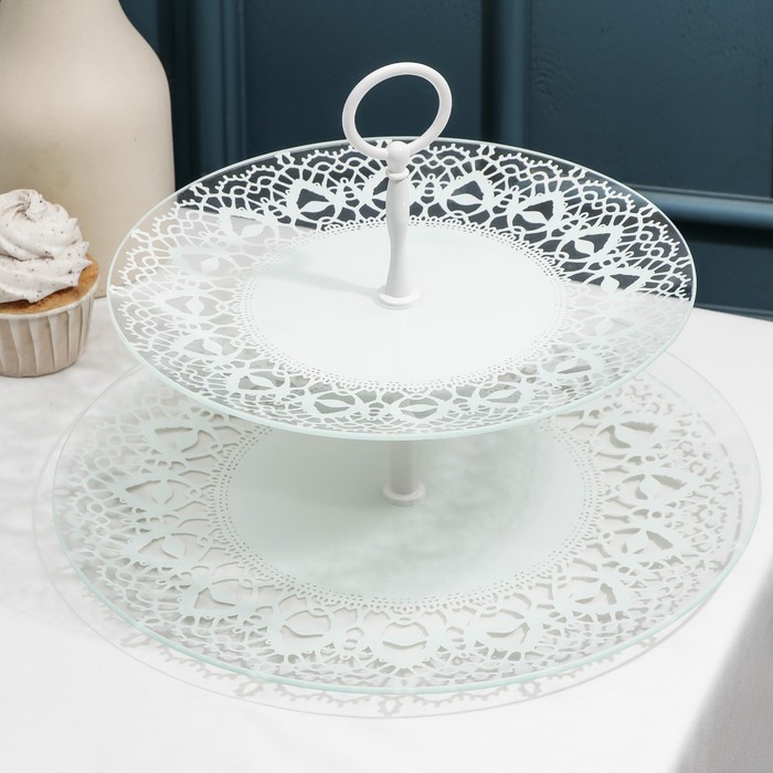 Этажерка 2-х ярусная "Кружево", 24х30 см, цвет белый, в подарочной упаковке